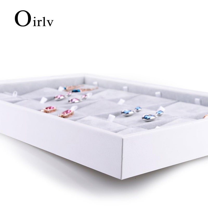 Oirlv Velvet Jewelry Organizer Trays Stackable Showcase Jewelry Display Storage Tray (15 Grids Earrings) - Image 4
